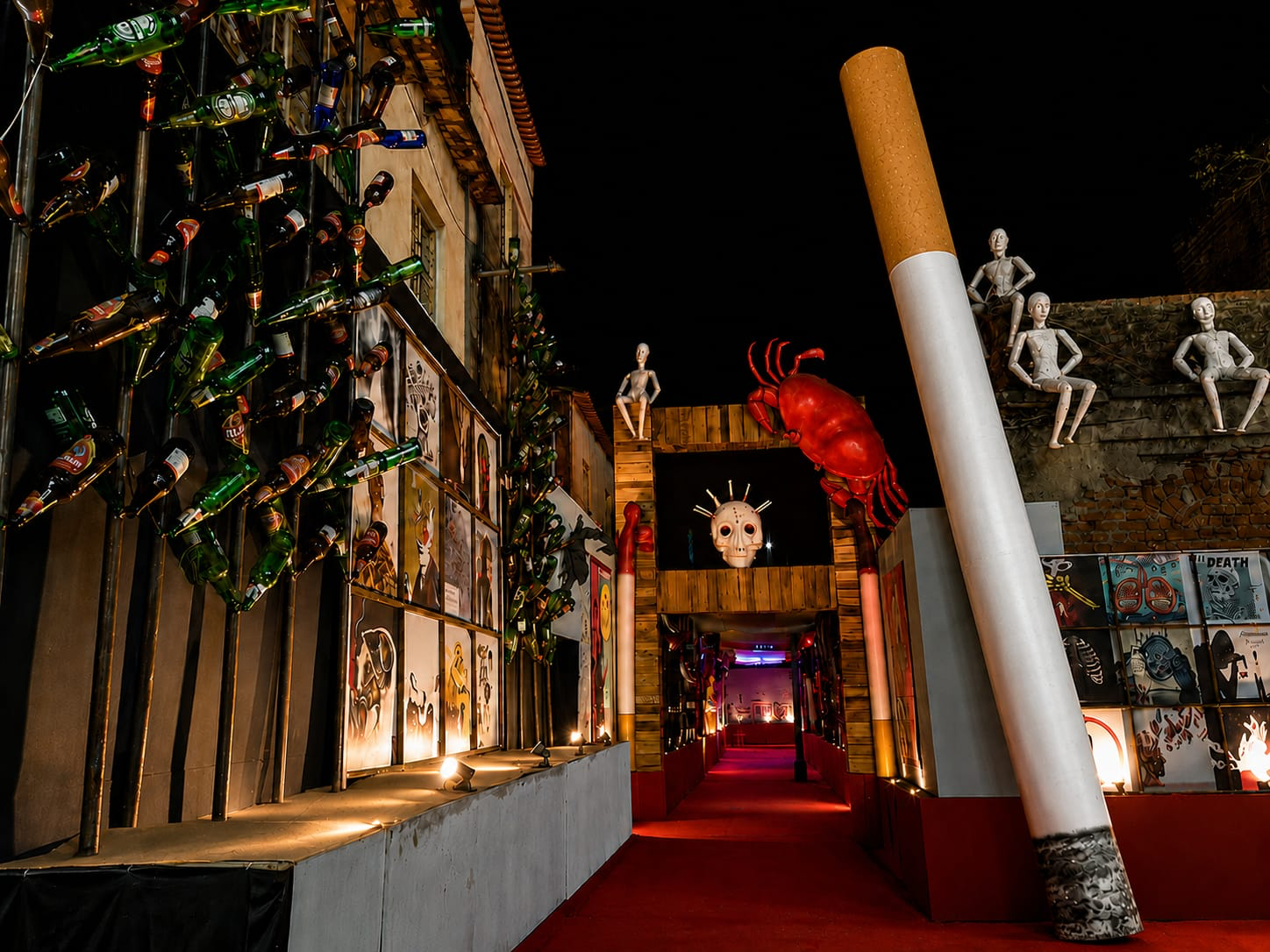 The mandap lit for Kali Puja